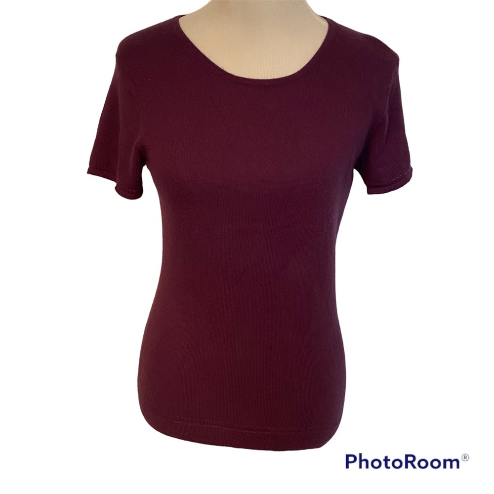 KINROSS SWEATER CASHMERE CREWNECK ROUND PURPLE SHORT SLEEVE SMALL S FIT